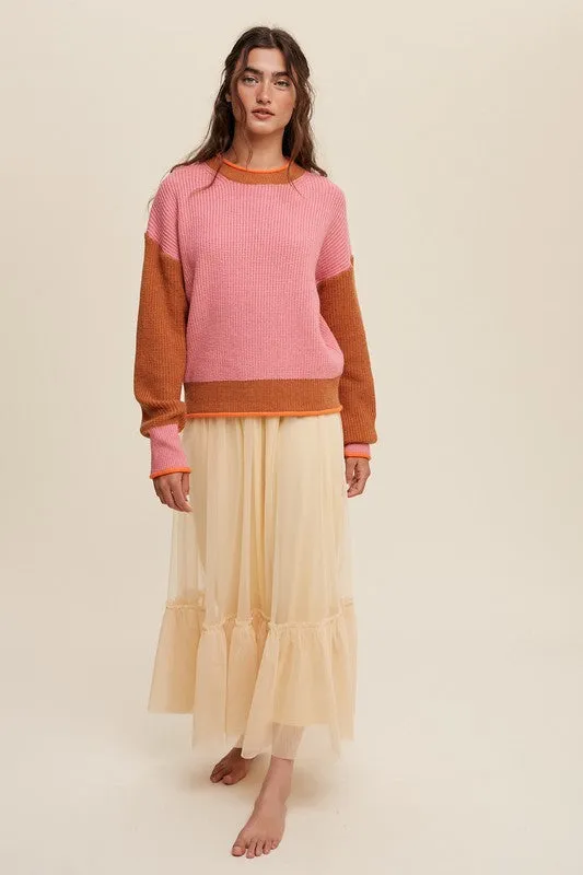 Color Block Ribbed Knit Sweater – Cozy Pullover for Cold Weather Style