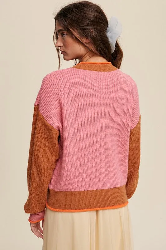 Color Block Ribbed Knit Sweater – Cozy Pullover for Cold Weather Style