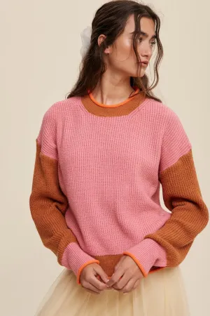 Color Block Ribbed Knit Sweater – Cozy Pullover for Cold Weather Style