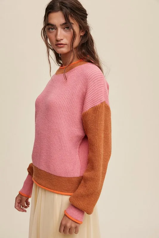 Color Block Ribbed Knit Sweater – Cozy Pullover for Cold Weather Style