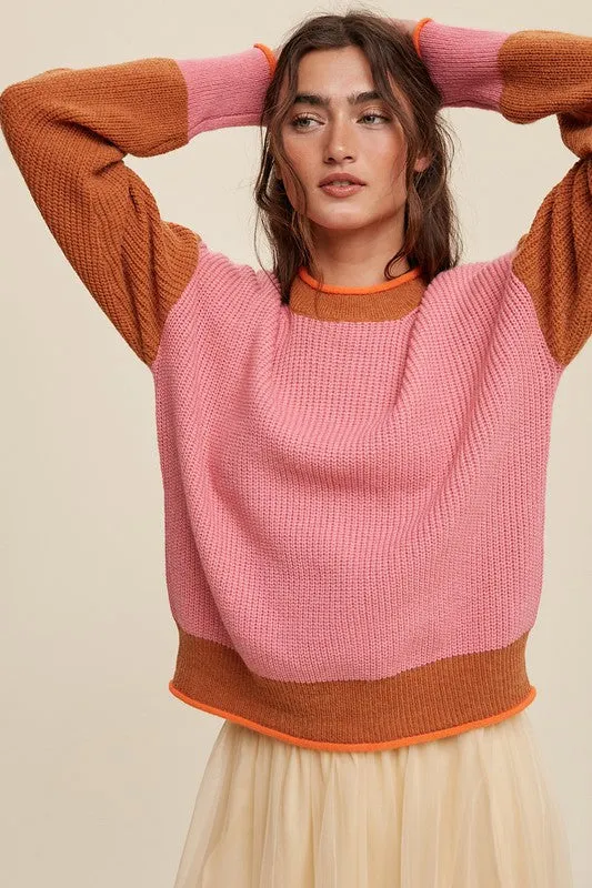 Color Block Ribbed Knit Sweater – Cozy Pullover for Cold Weather Style
