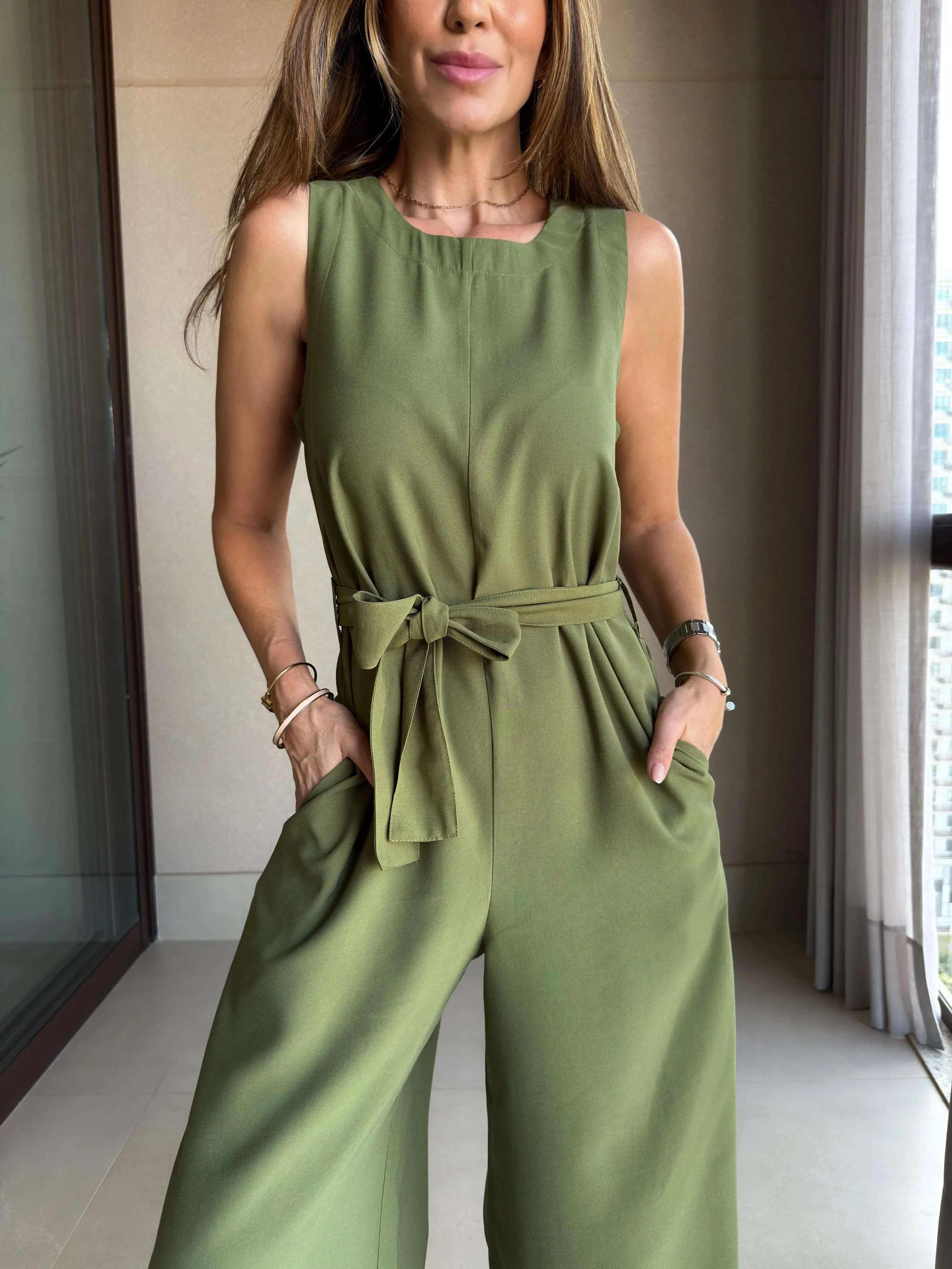 Comfortable Vest Jumpsuit With Belt