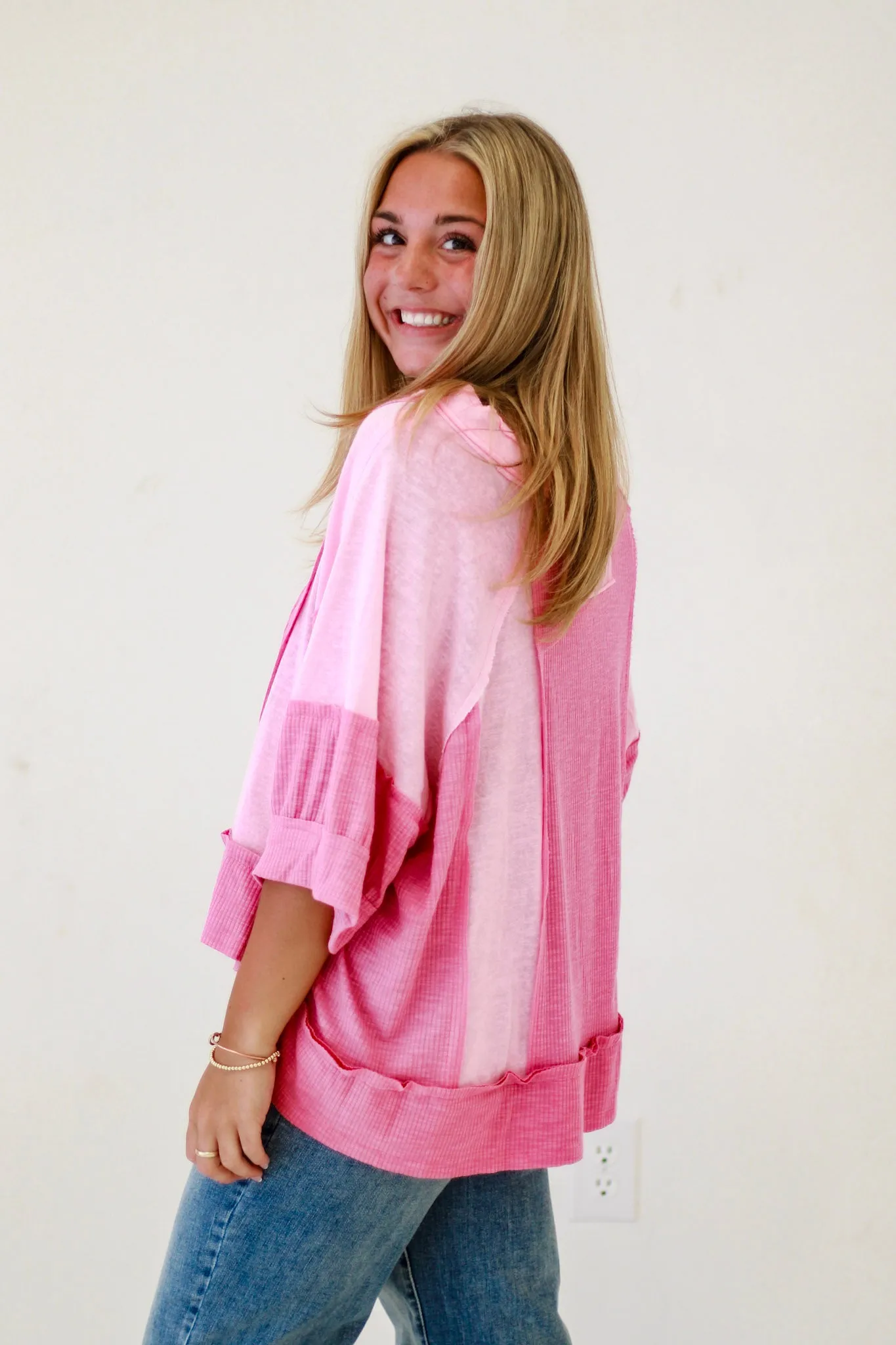 Contemporary Cool Oversize Top in Blush/Pink