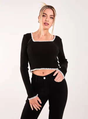 Contrast Stitch Long Sleeve Knit Top