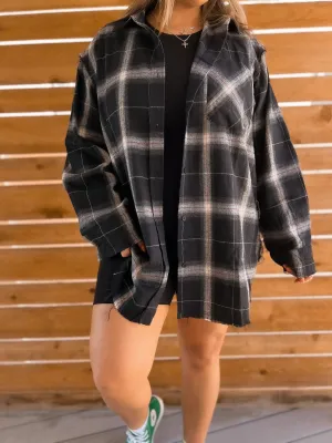 Cool & Edgy oversized boyfriend flannel *BLACK*