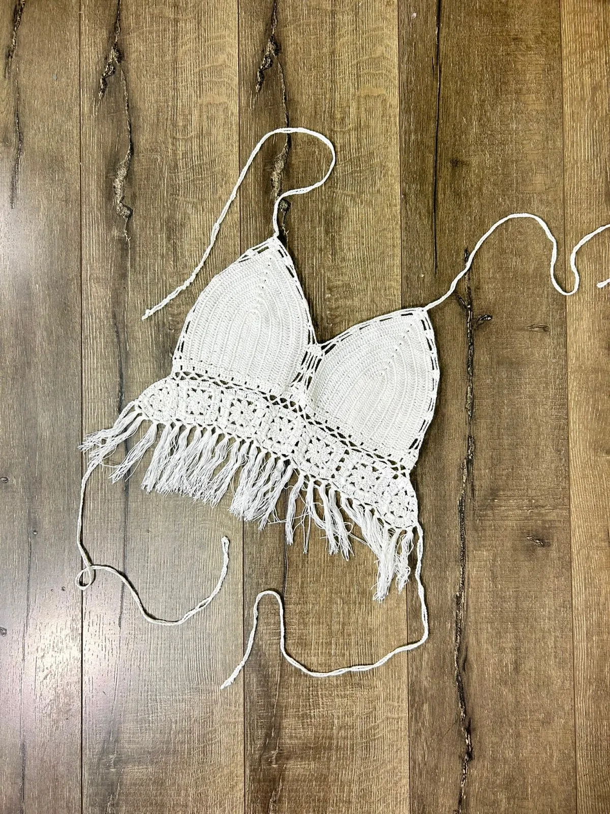 Crochet Halter Tie Tassel Crop Top
