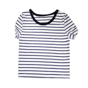 Cropped Tops Female Top Brand Casual Round Neck Short Sleeve Striped Crop T-Shirt