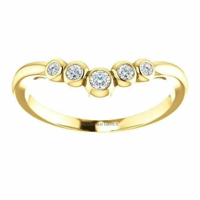 curved wedding band  14k White Gold Engagement Ring  Moissanite Art Deco Wedding Band  Antique Diamond Band