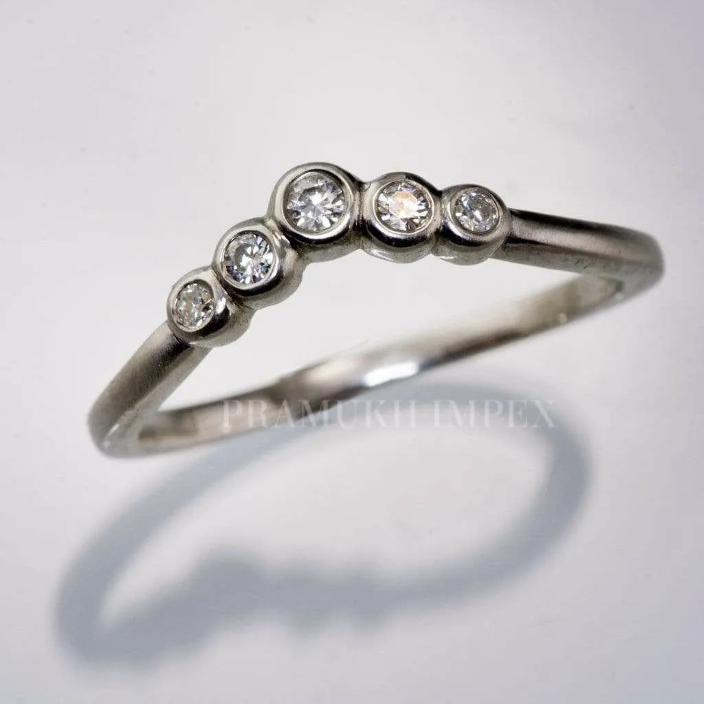 curved wedding band  14k White Gold Engagement Ring  Moissanite Art Deco Wedding Band  Antique Diamond Band