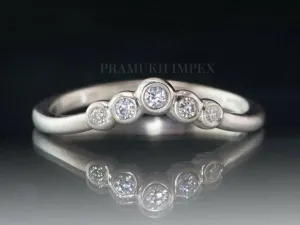 curved wedding band  14k White Gold Engagement Ring  Moissanite Art Deco Wedding Band  Antique Diamond Band