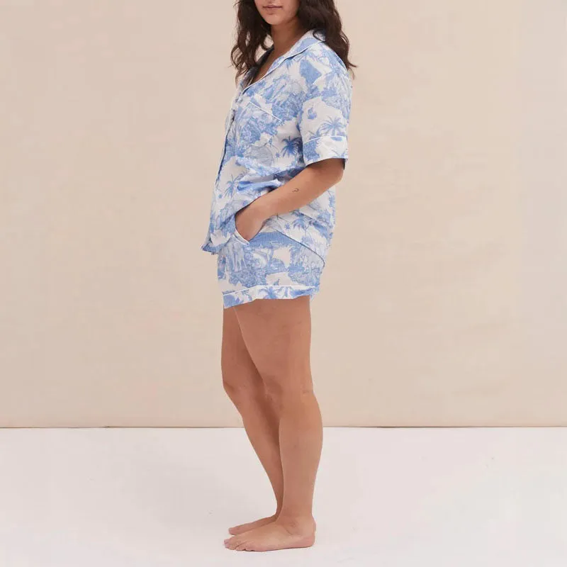 DESMOND & DEMPSEY Loxodonta Short PJ Set in Blue