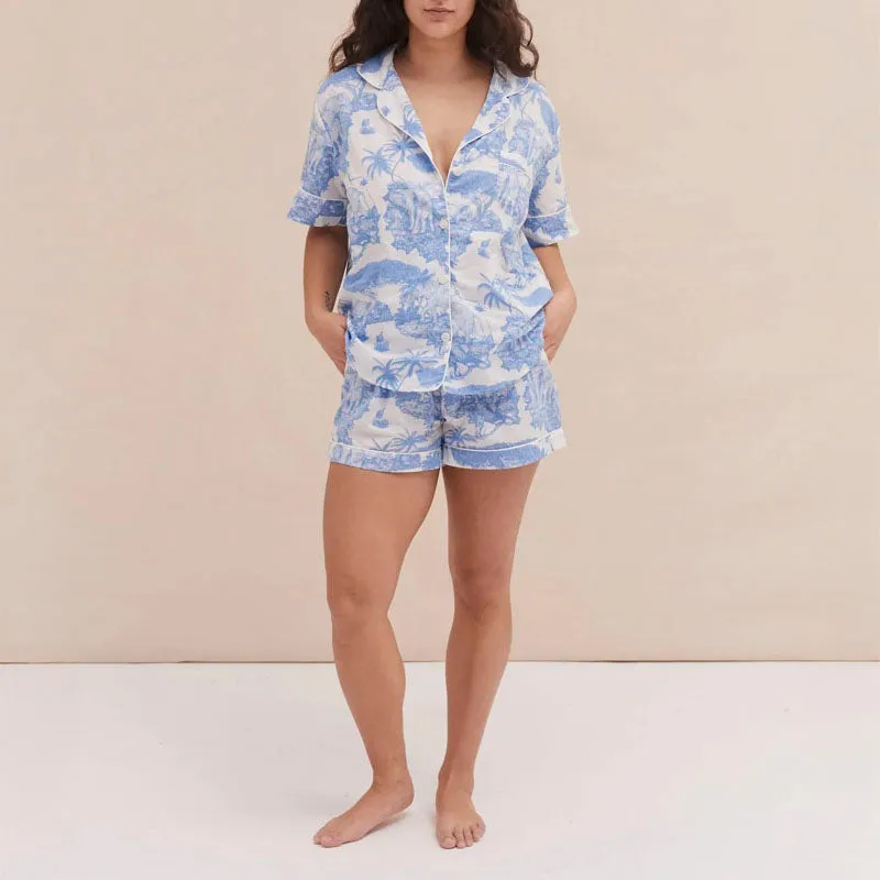DESMOND & DEMPSEY Loxodonta Short PJ Set in Blue