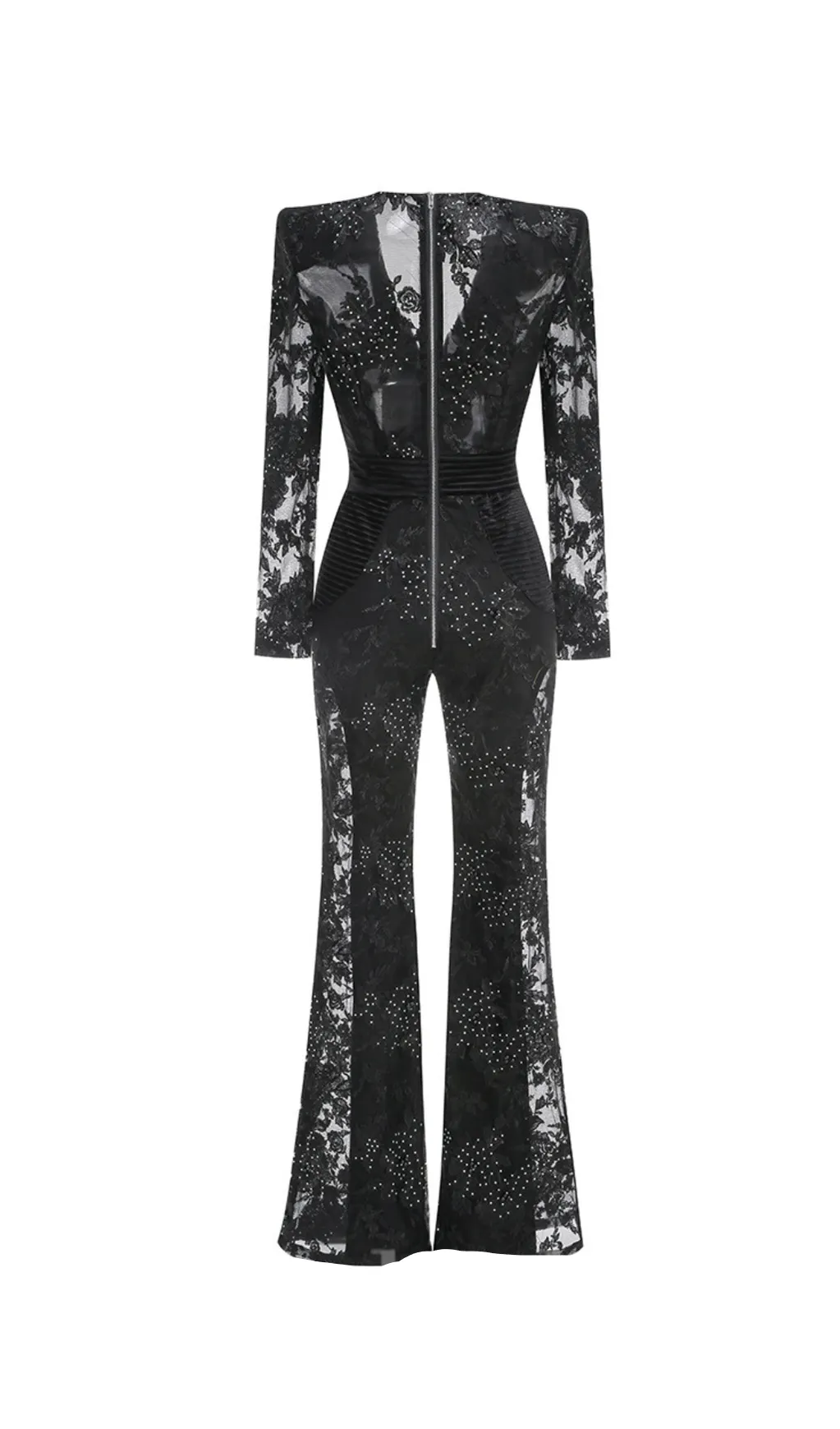 diamond three-dimensional flower jumpsuit in black