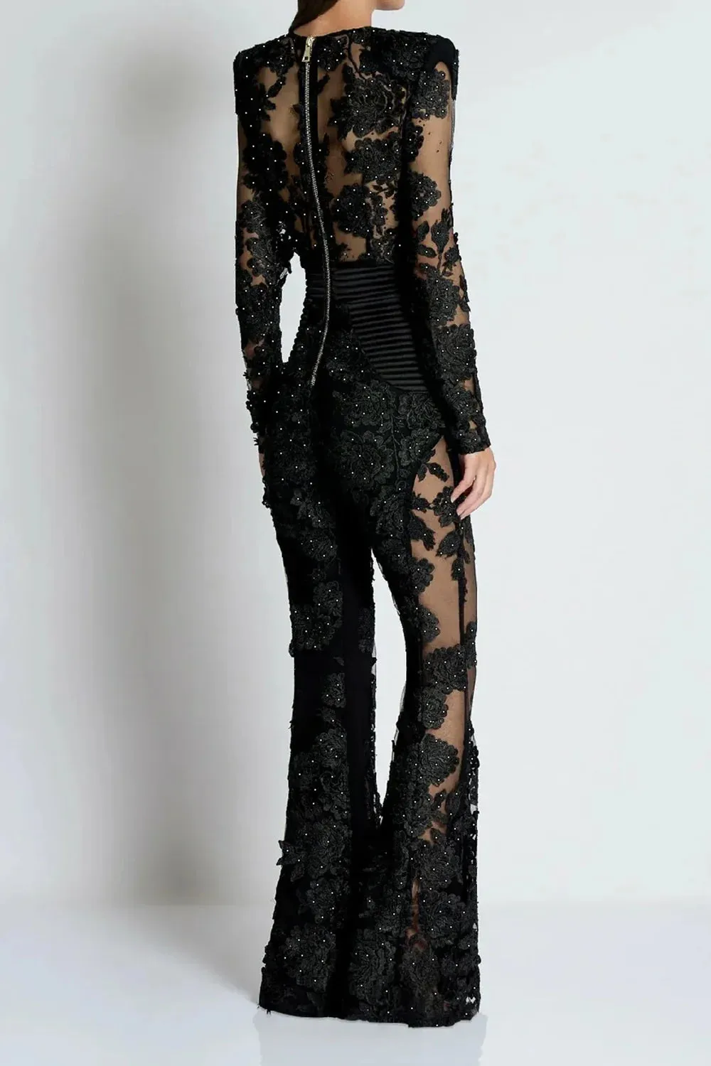 diamond three-dimensional flower jumpsuit in black