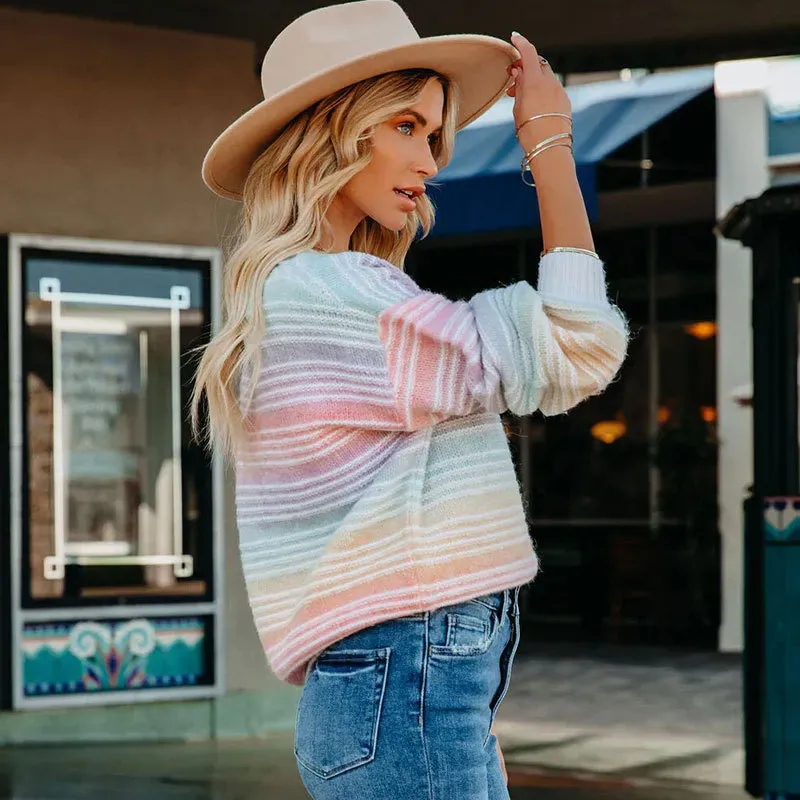 Dream Scene Striped Crew Neck Long Sleeve Knit Sweater