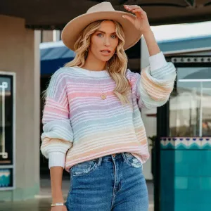 Dream Scene Striped Crew Neck Long Sleeve Knit Sweater