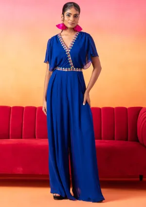 Electric blue pleated jumpsuit