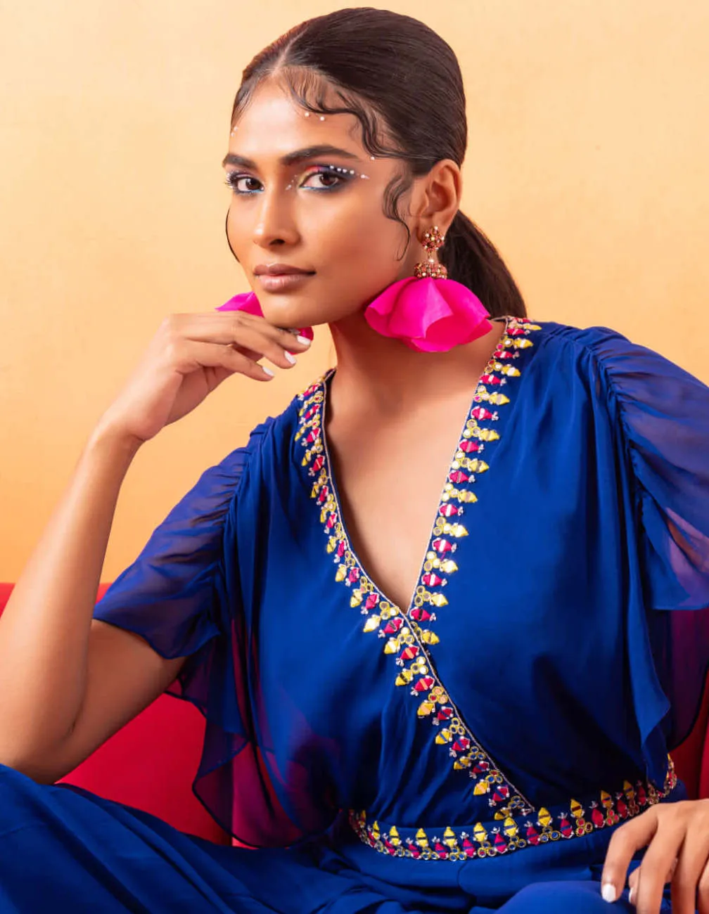 Electric blue pleated jumpsuit
