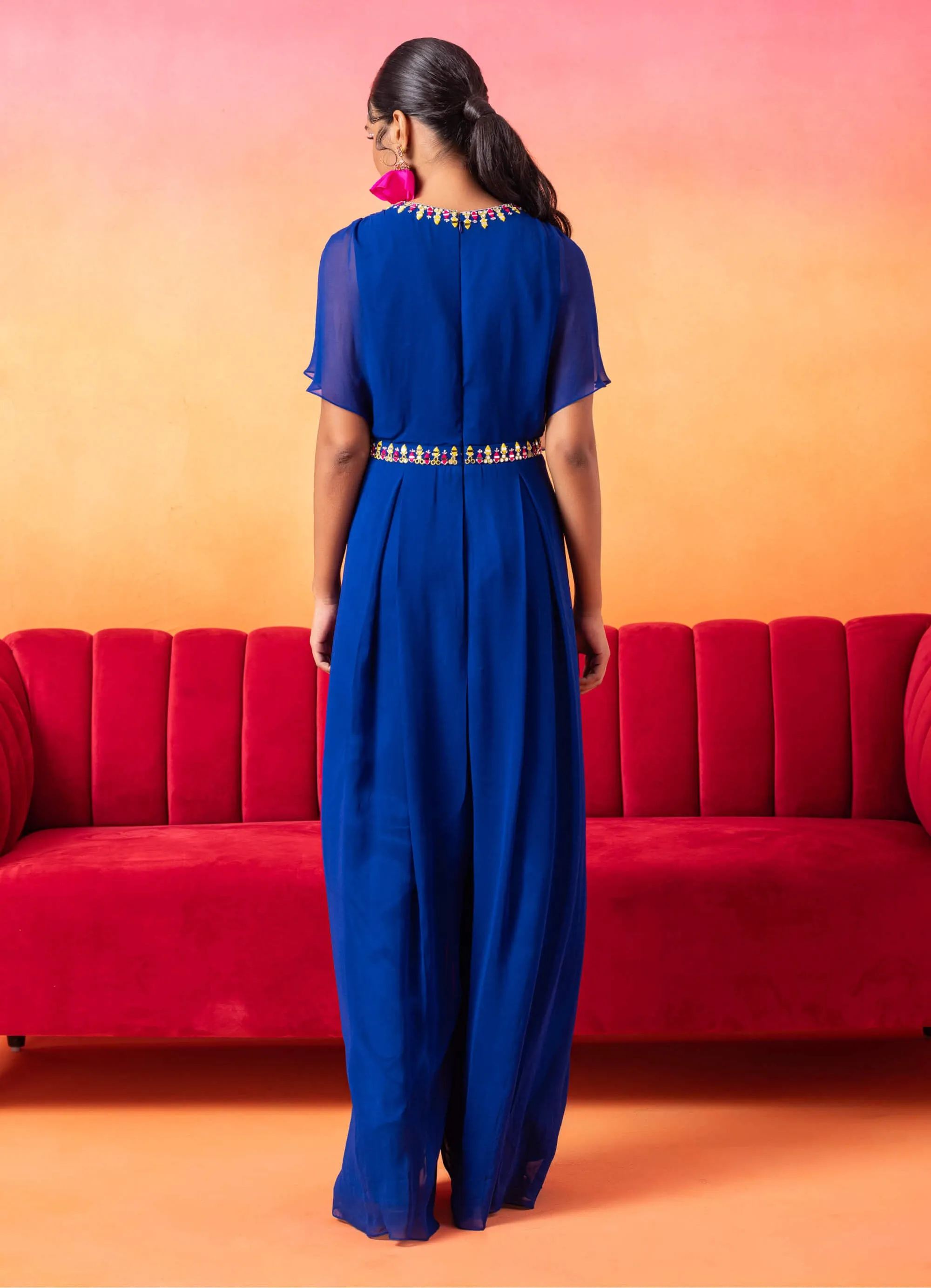 Electric blue pleated jumpsuit