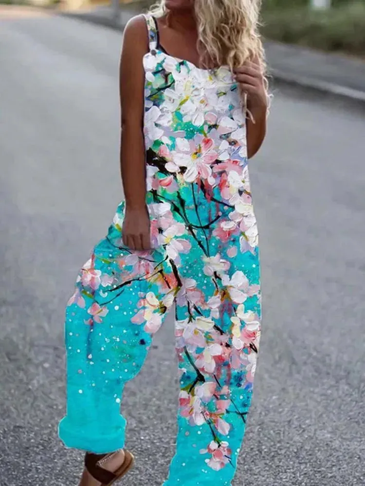 Elegant Vintage Floral Print Women's Jumpsuit