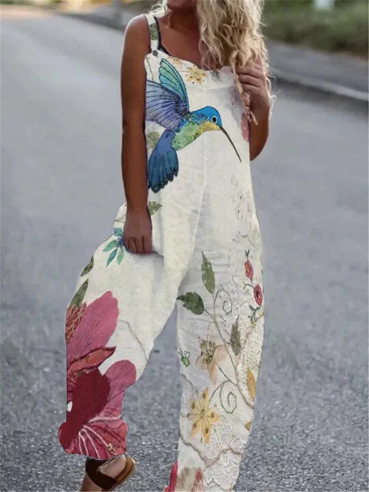 Elegant Vintage Floral Print Women's Jumpsuit