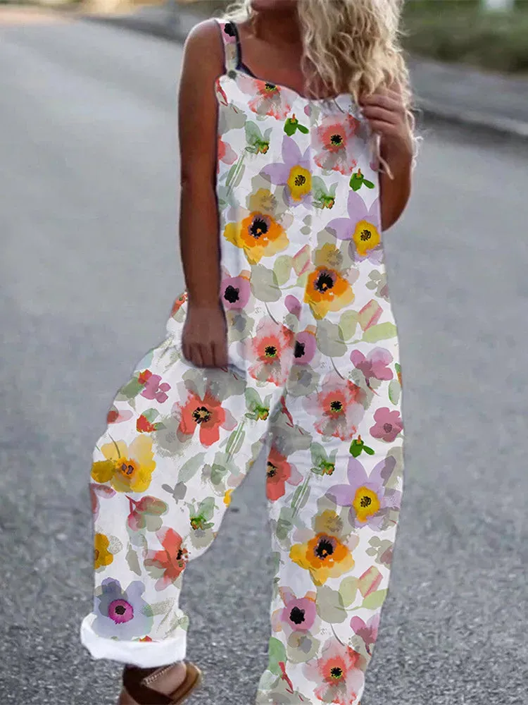 Elegant Vintage Floral Print Women's Jumpsuit