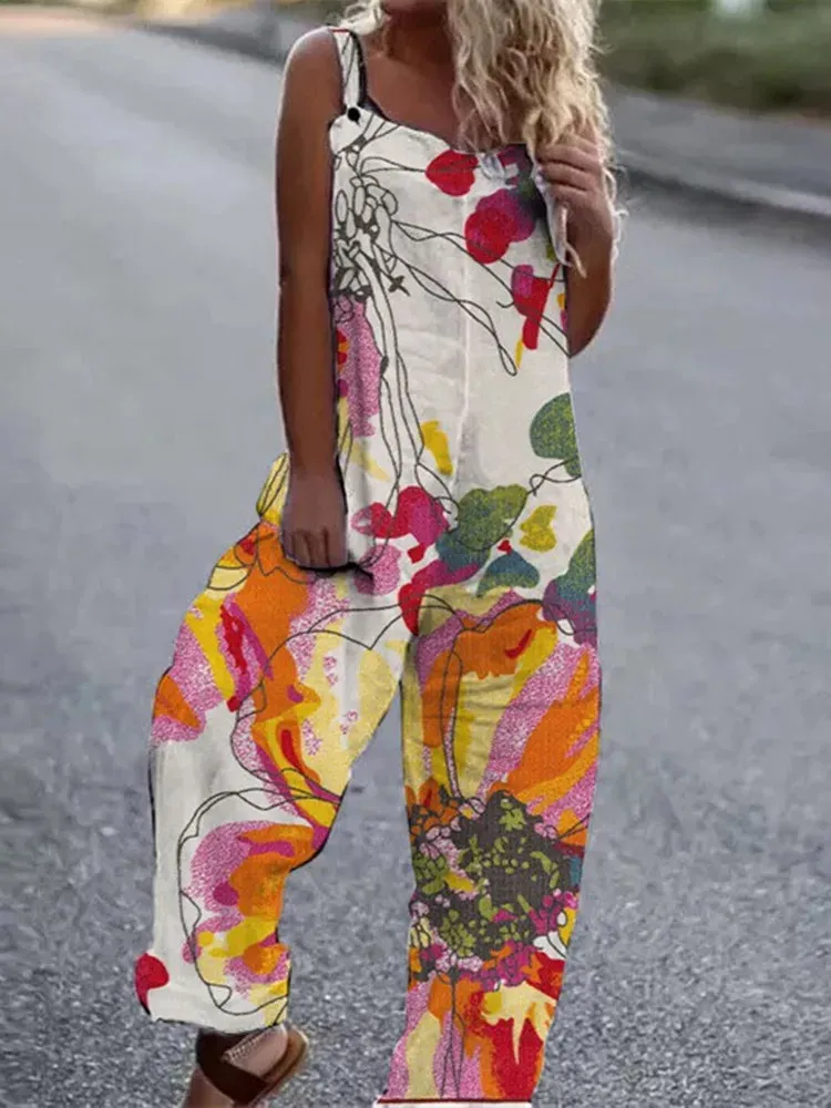 Elegant Vintage Floral Print Women's Jumpsuit