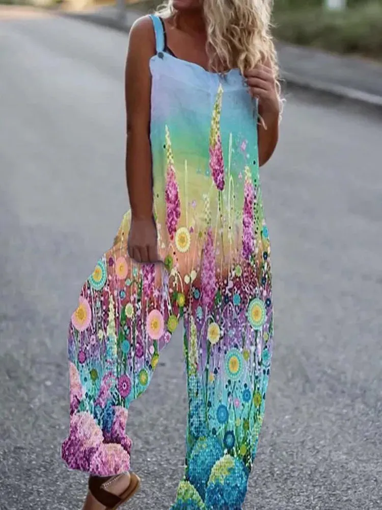 Elegant Vintage Floral Print Women's Jumpsuit