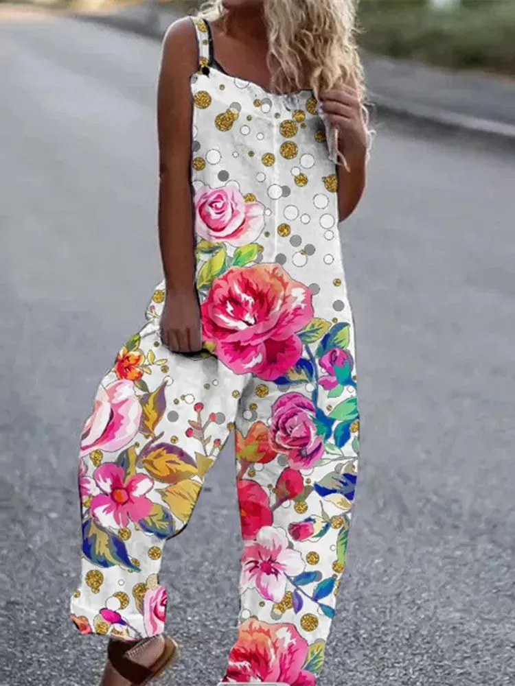 Elegant Vintage Floral Print Women's Jumpsuit