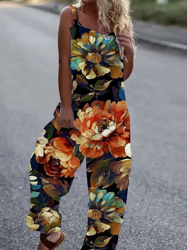 Elegant Vintage Floral Print Women's Jumpsuit