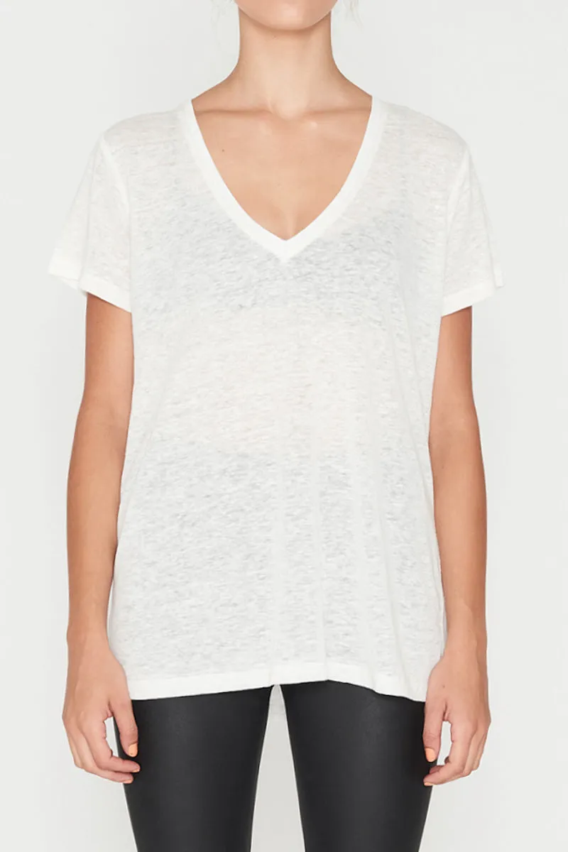 Elka Collective Linen V Neck Tee White