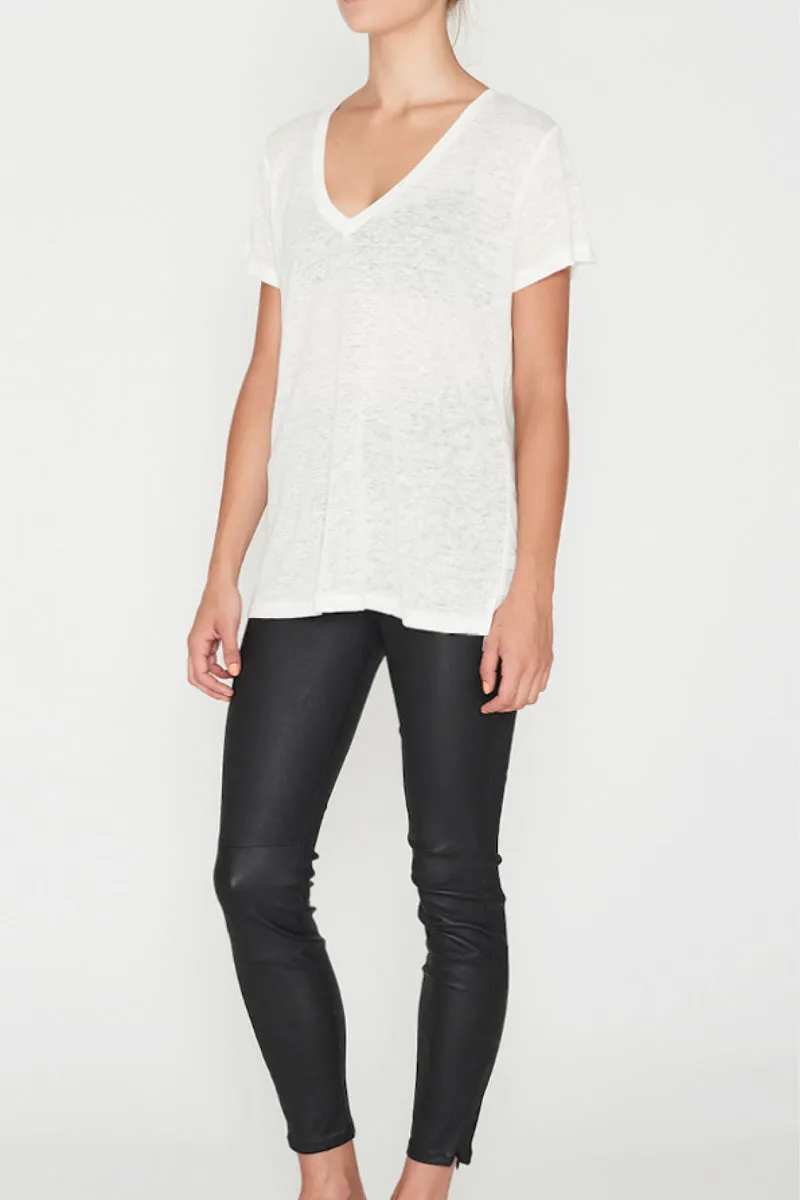 Elka Collective Linen V Neck Tee White