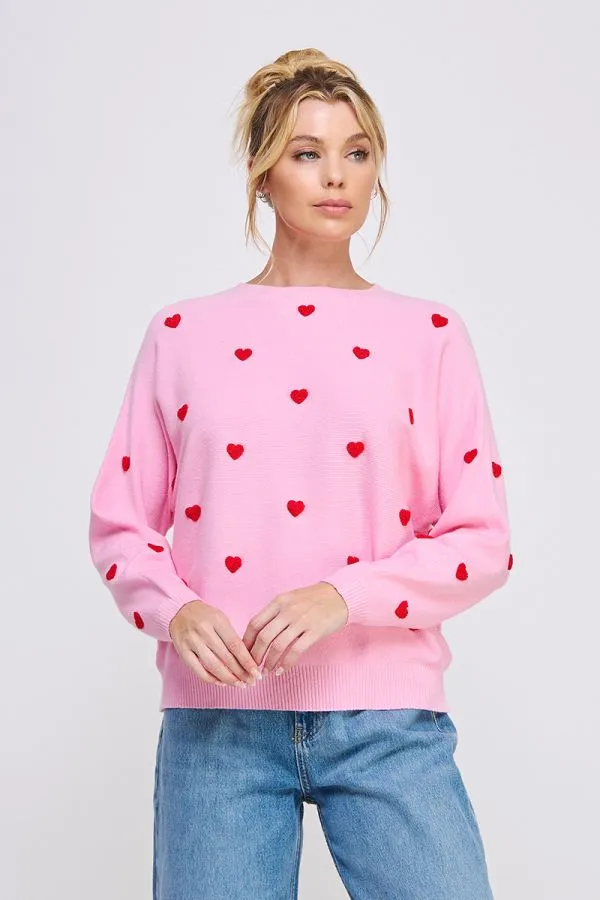 Elle Soft Dolman Sweater - Green, Pink