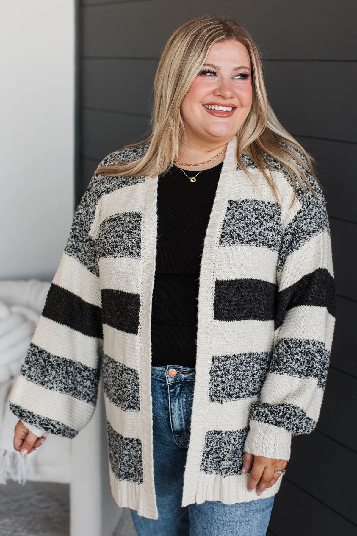 Embracing The Best Striped Cardigan- Black & Ivory