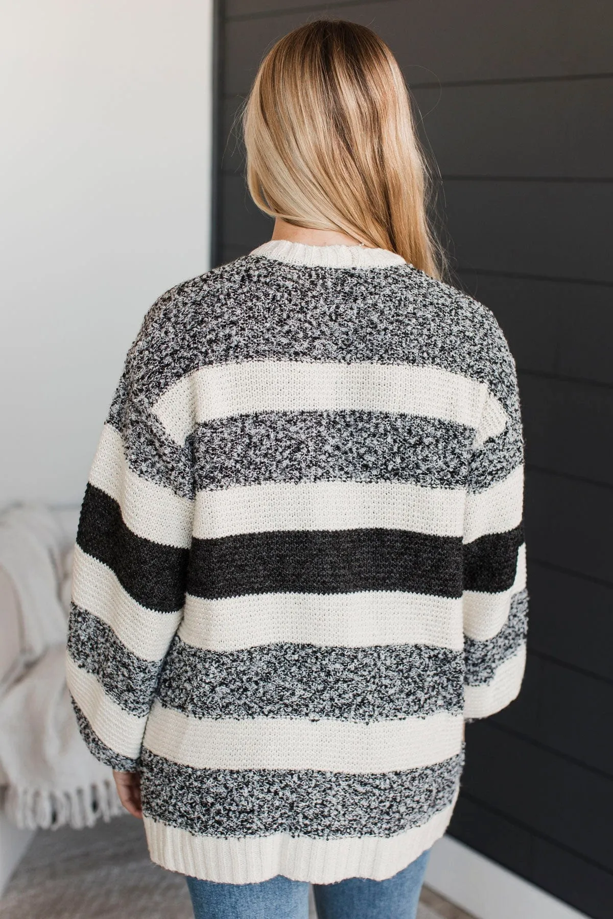 Embracing The Best Striped Cardigan- Black & Ivory