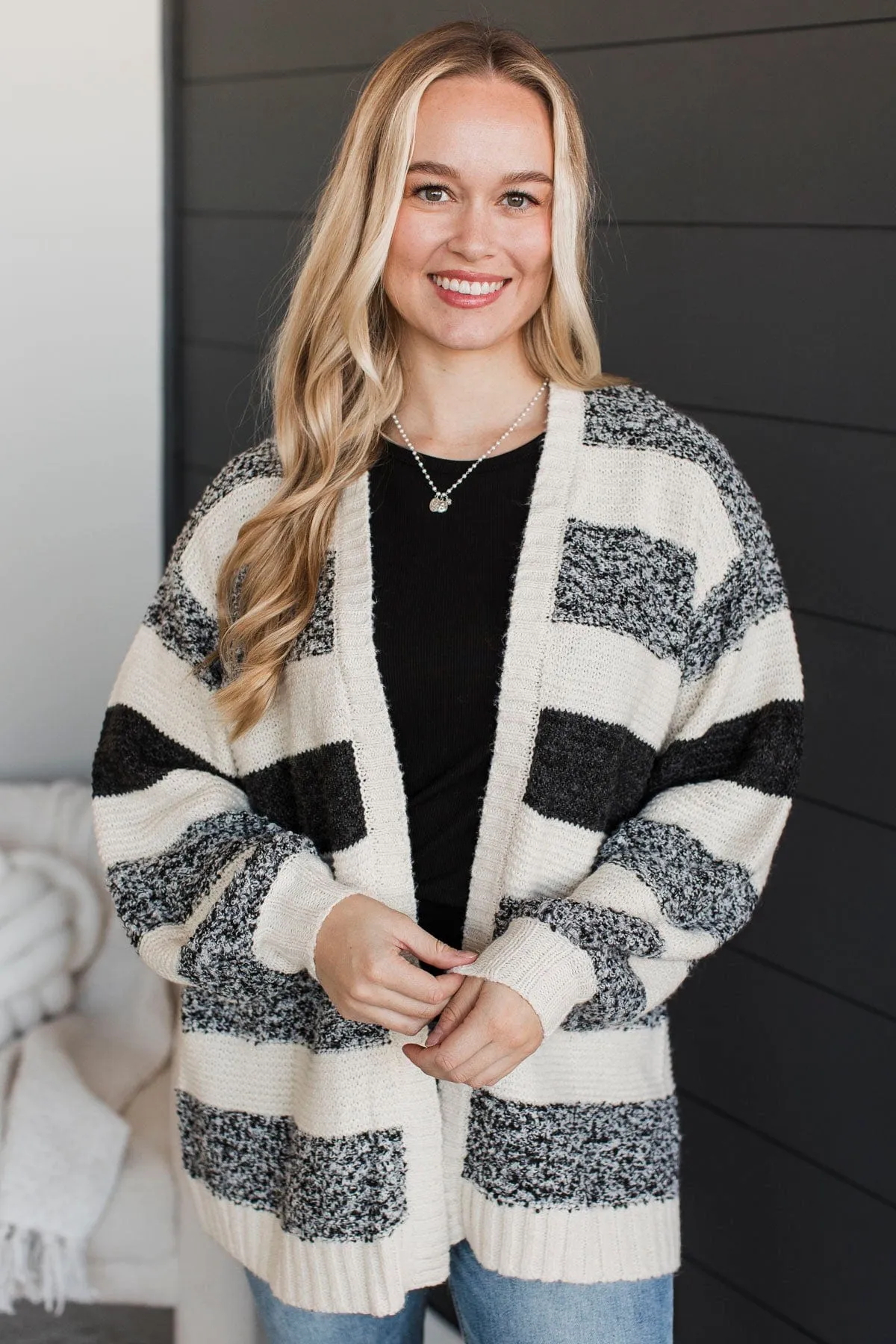 Embracing The Best Striped Cardigan- Black & Ivory