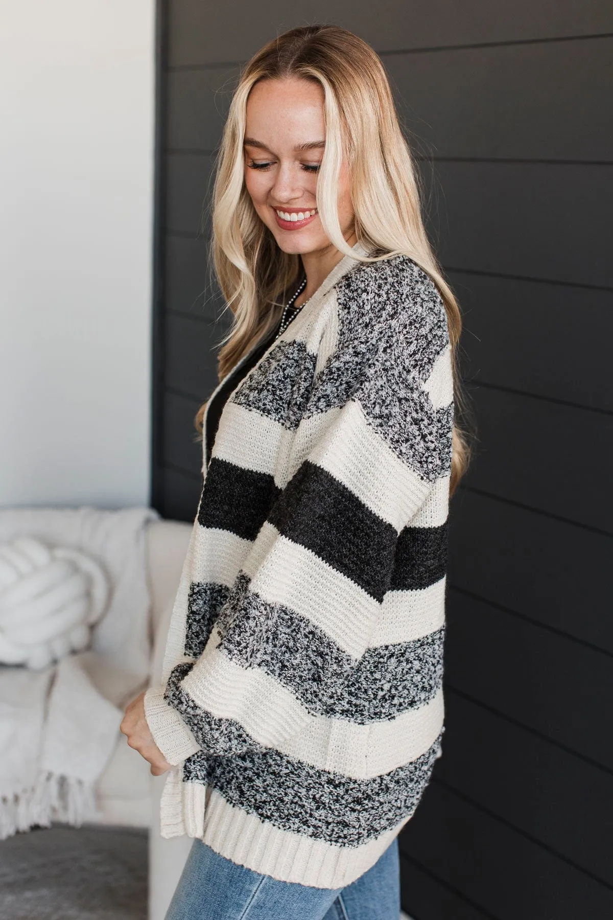 Embracing The Best Striped Cardigan- Black & Ivory