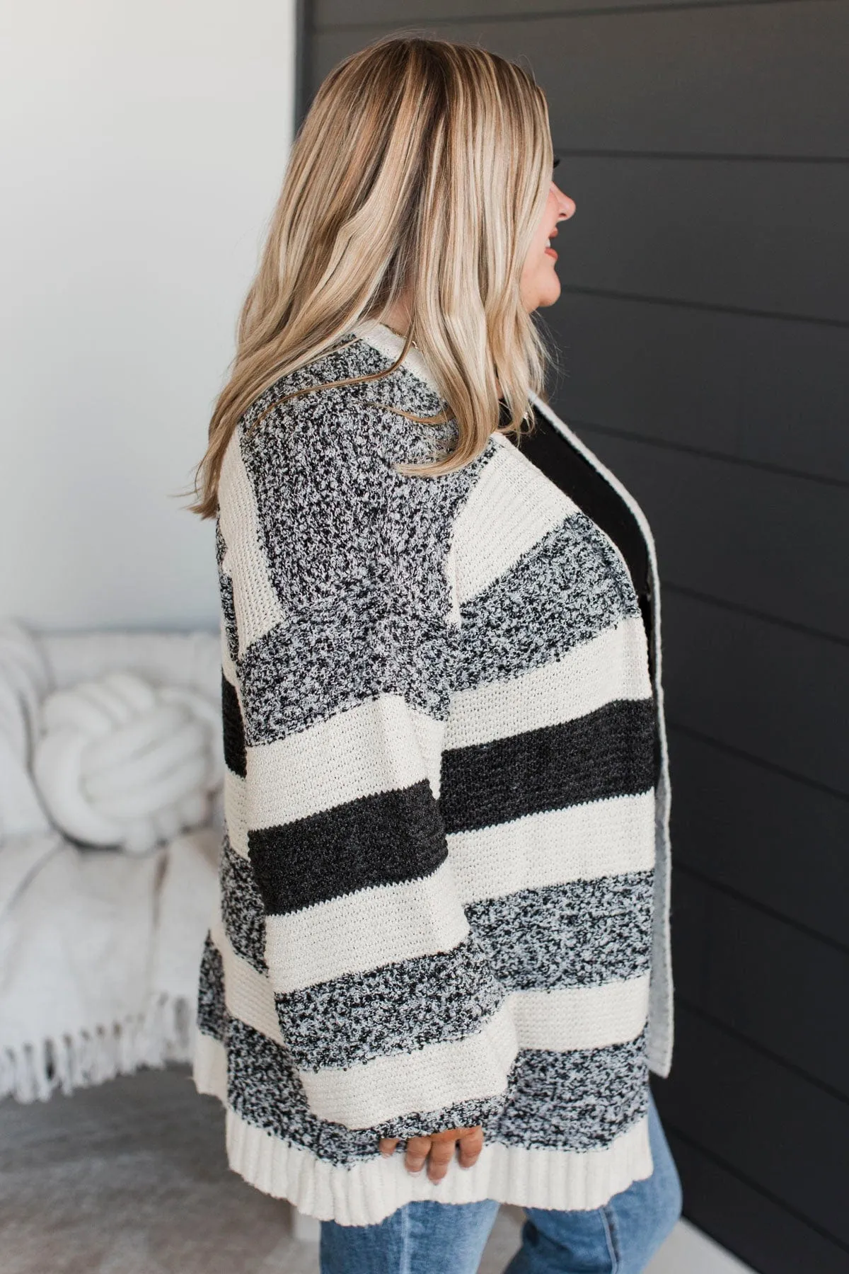 Embracing The Best Striped Cardigan- Black & Ivory