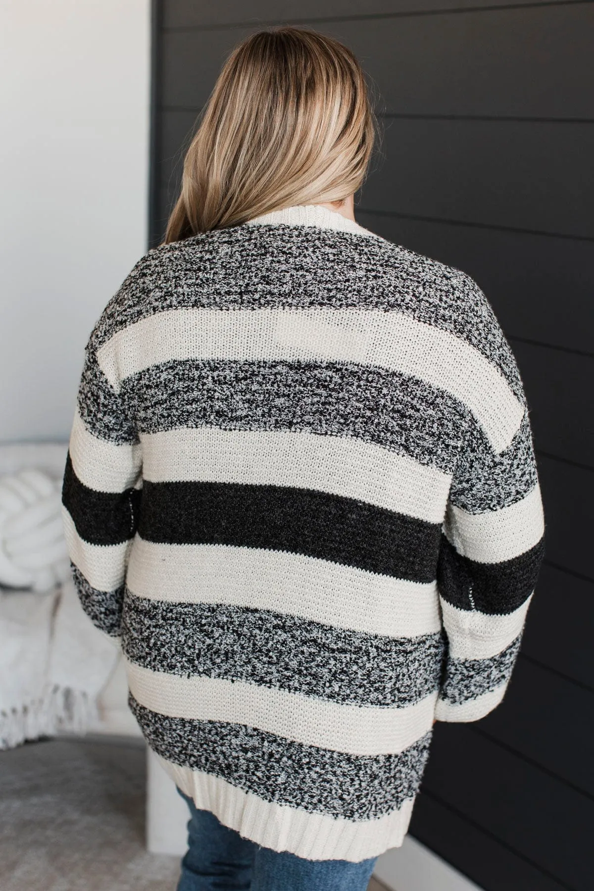 Embracing The Best Striped Cardigan- Black & Ivory