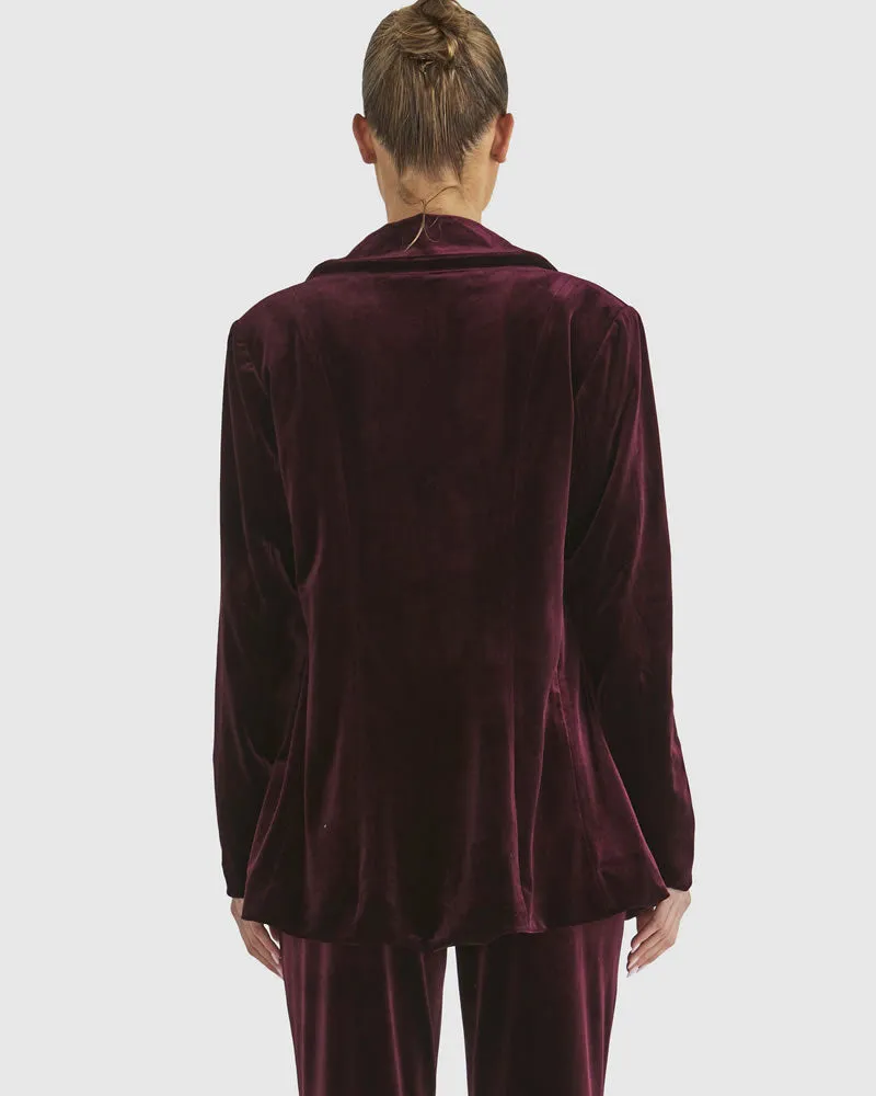 Fate & Becker Mustang Sally Velvet  Blazer Jacket Wine