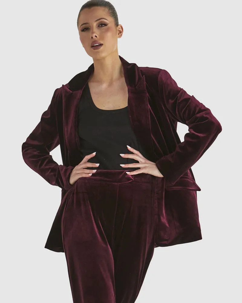 Fate & Becker Mustang Sally Velvet  Blazer Jacket Wine