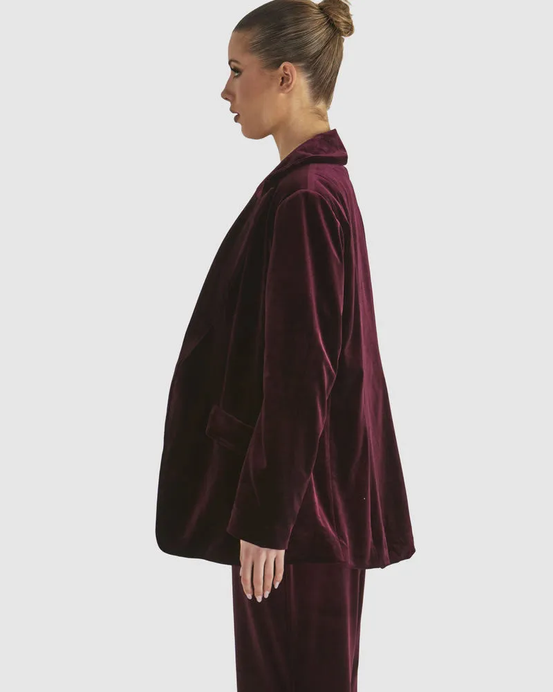 Fate & Becker Mustang Sally Velvet  Blazer Jacket Wine