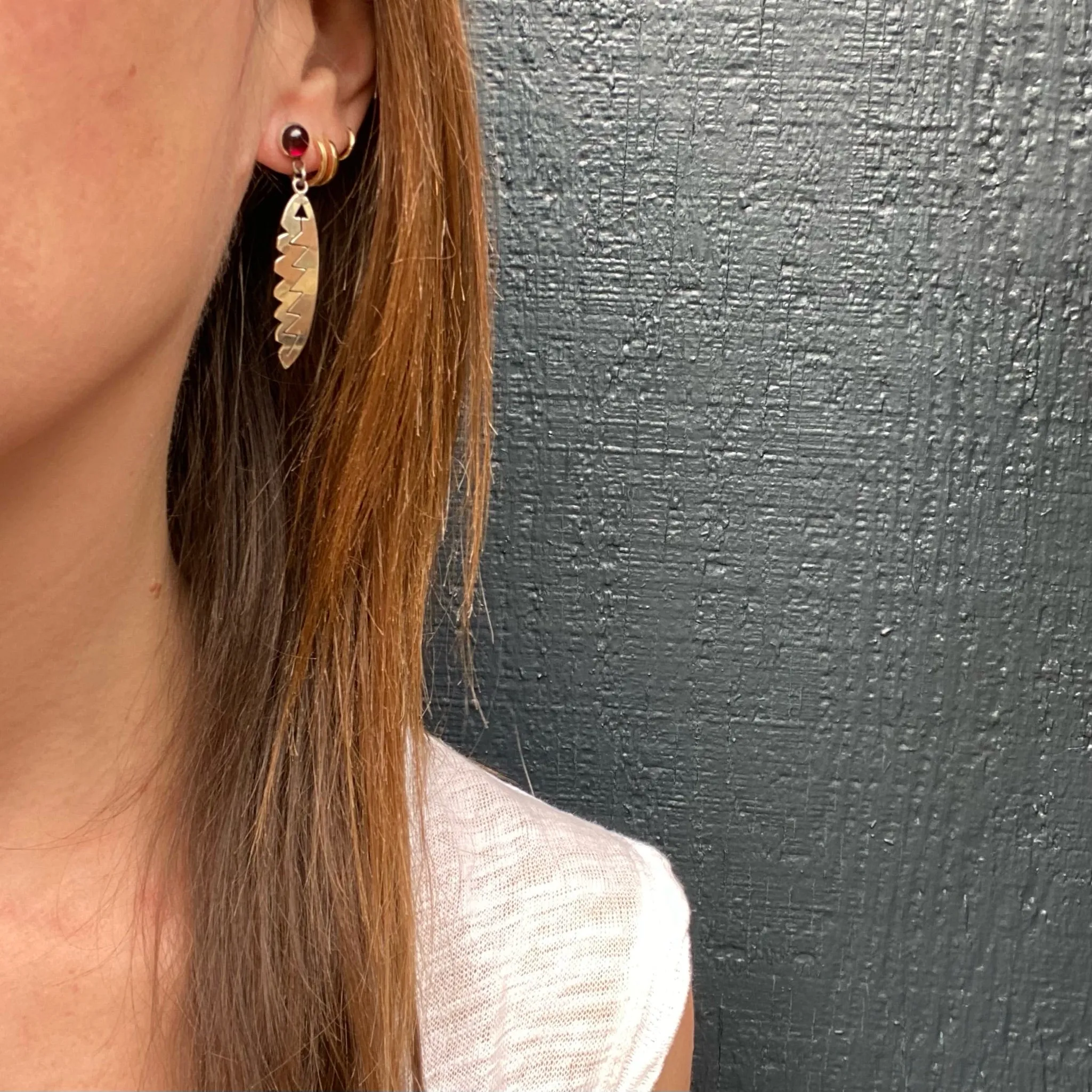 Feather & Arrow Silver Earrings with Garnets