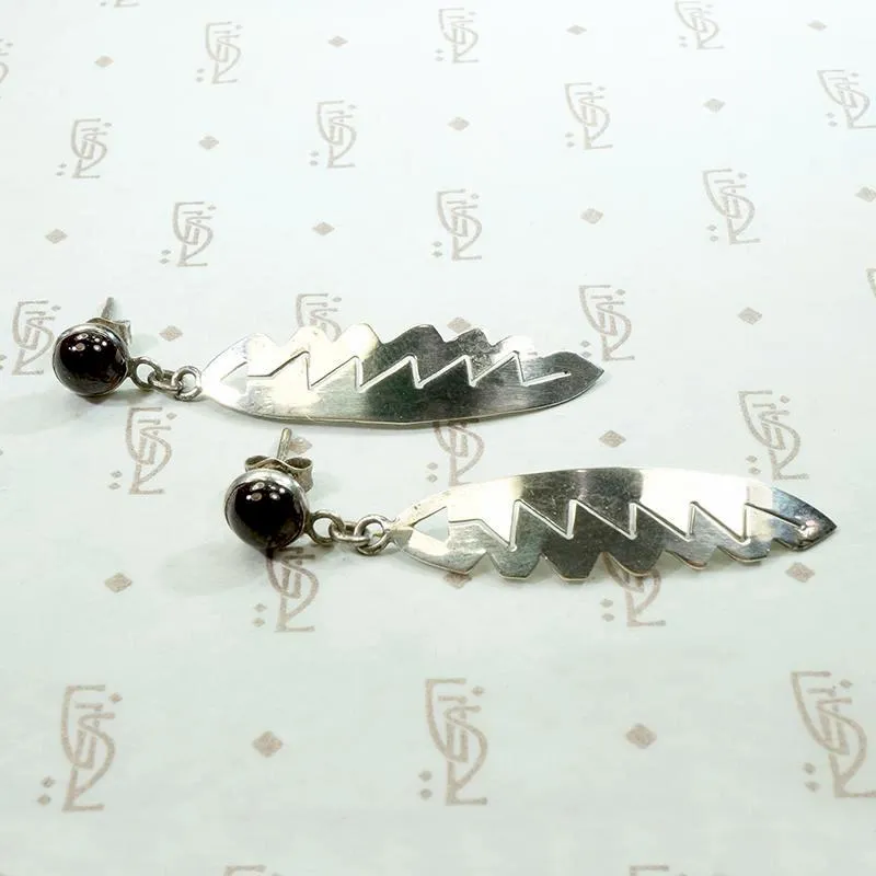 Feather & Arrow Silver Earrings with Garnets