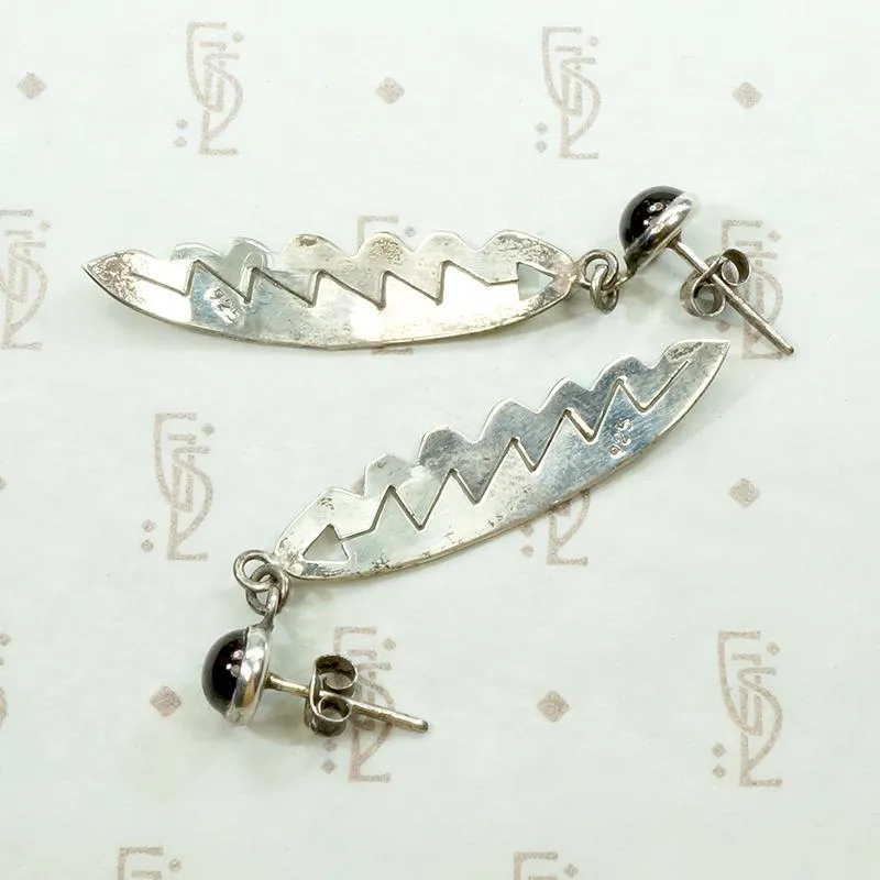 Feather & Arrow Silver Earrings with Garnets