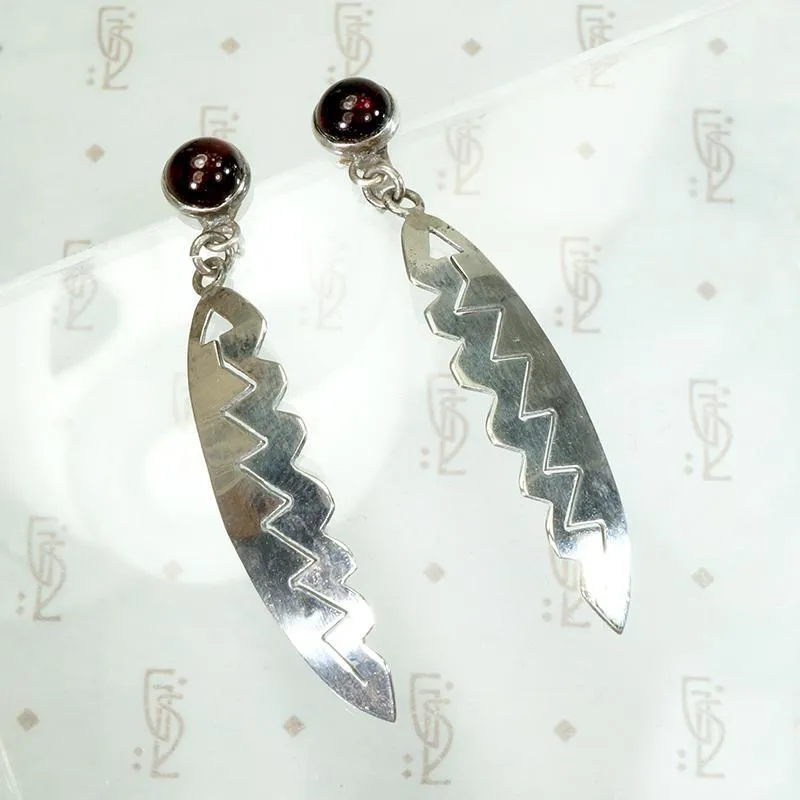 Feather & Arrow Silver Earrings with Garnets