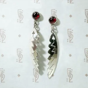 Feather & Arrow Silver Earrings with Garnets