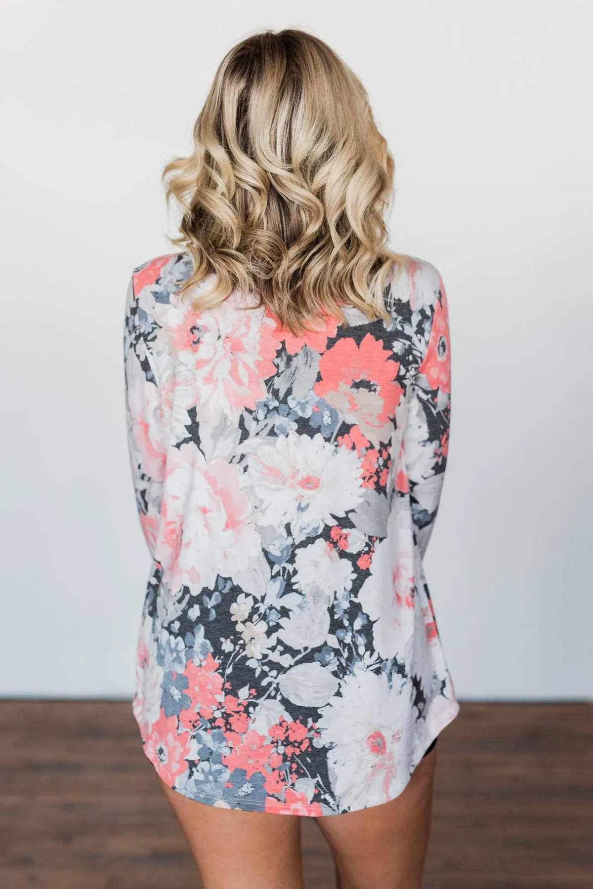 Finding Happiness Criss Cross Top- Charcoal & Coral