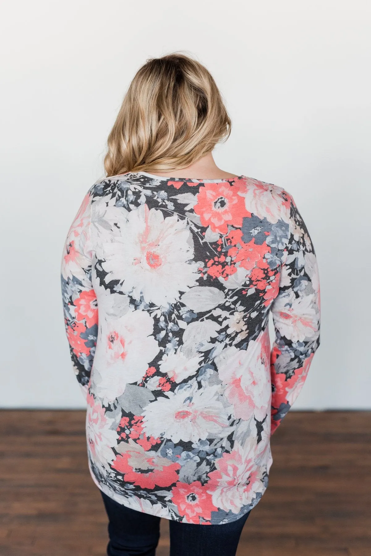 Finding Happiness Criss Cross Top- Charcoal & Coral