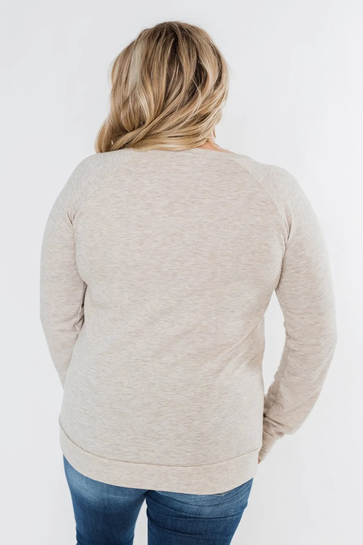 Floral Appliqué Pullover Top- Heathered Oatmeal